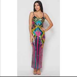 Multicolored Sequin long strap dress